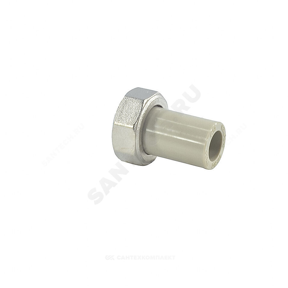 Штуцер PP-R комбинированный серый Дн 25х1" с накидной гайкой VALFEX 10135025Г