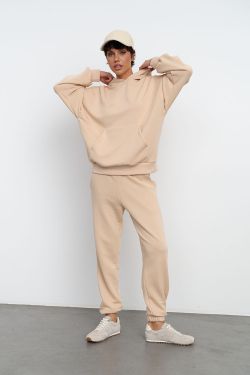 Худи свободного кроя из премиум футера ванильного цвета