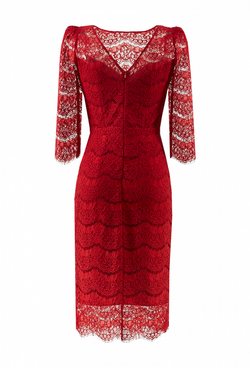 Кружевное платье-футляр с рукавом 3/4 бордовое 12-01-20 SS