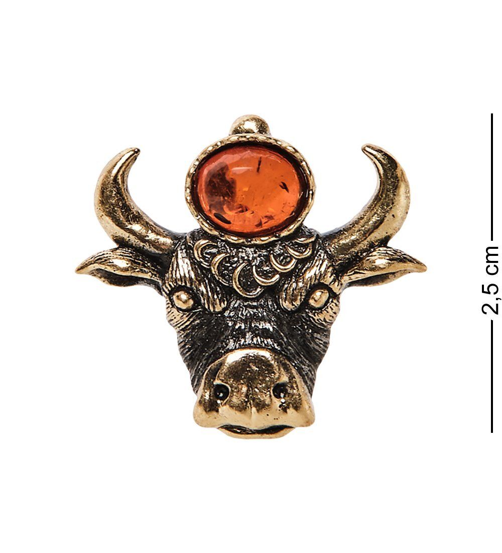 AM-2590 Брошь «Знак зодиака-Телец» (латунь, янтарь)