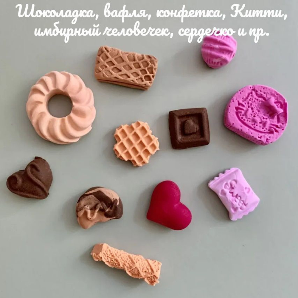 Молд силиконовый для лепки сладостей для ватной игрушки и кукол "Hello Kitty" диаметр 9 см/ Форма для полимерной глины "сладости, печенье, китти, имбирный человечек"