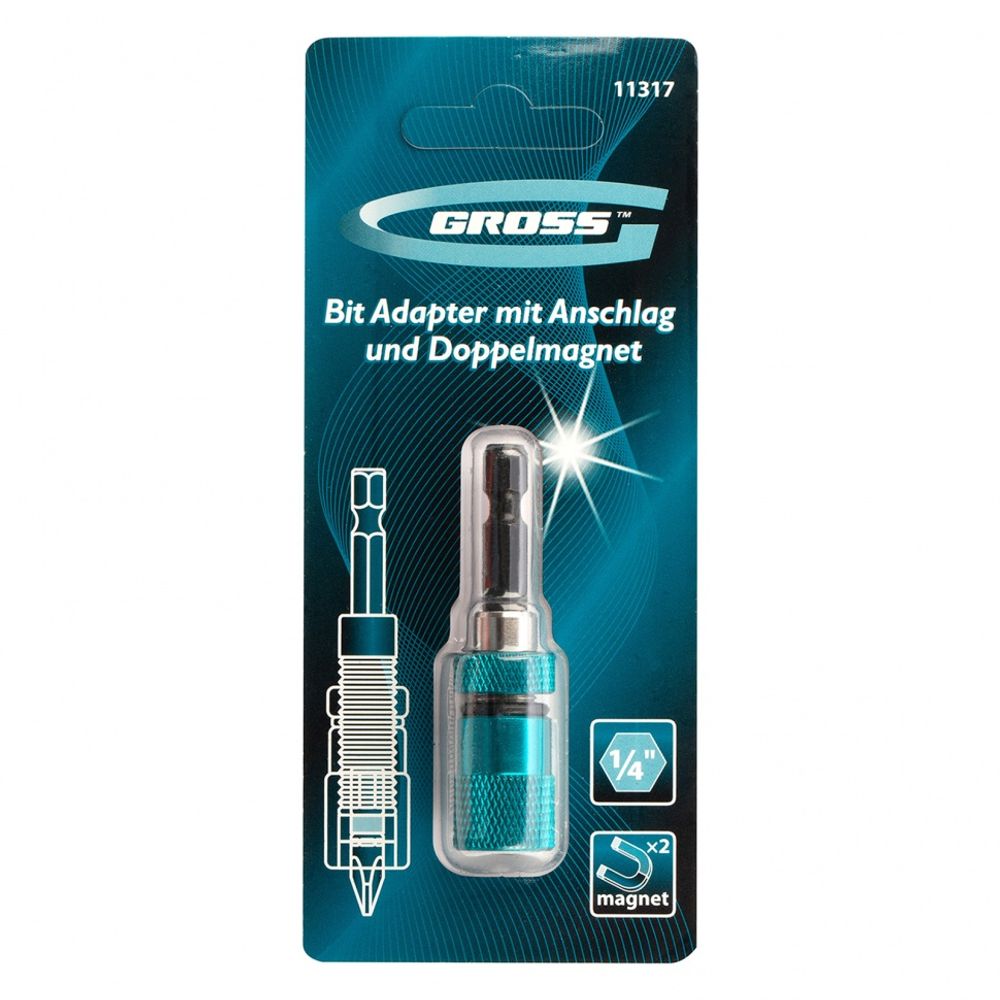 11317 Адаптер для бит с ограничителем и двойным магнитом, 1/4" Gross