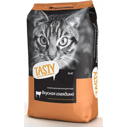 Корм сухой для взрослых кошек с говядиной, пп, 10 кг TASTY