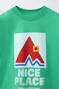 ZARA ФУТБОЛКА С ПРИНТОМ, ЗЕЛЕНЫЙ