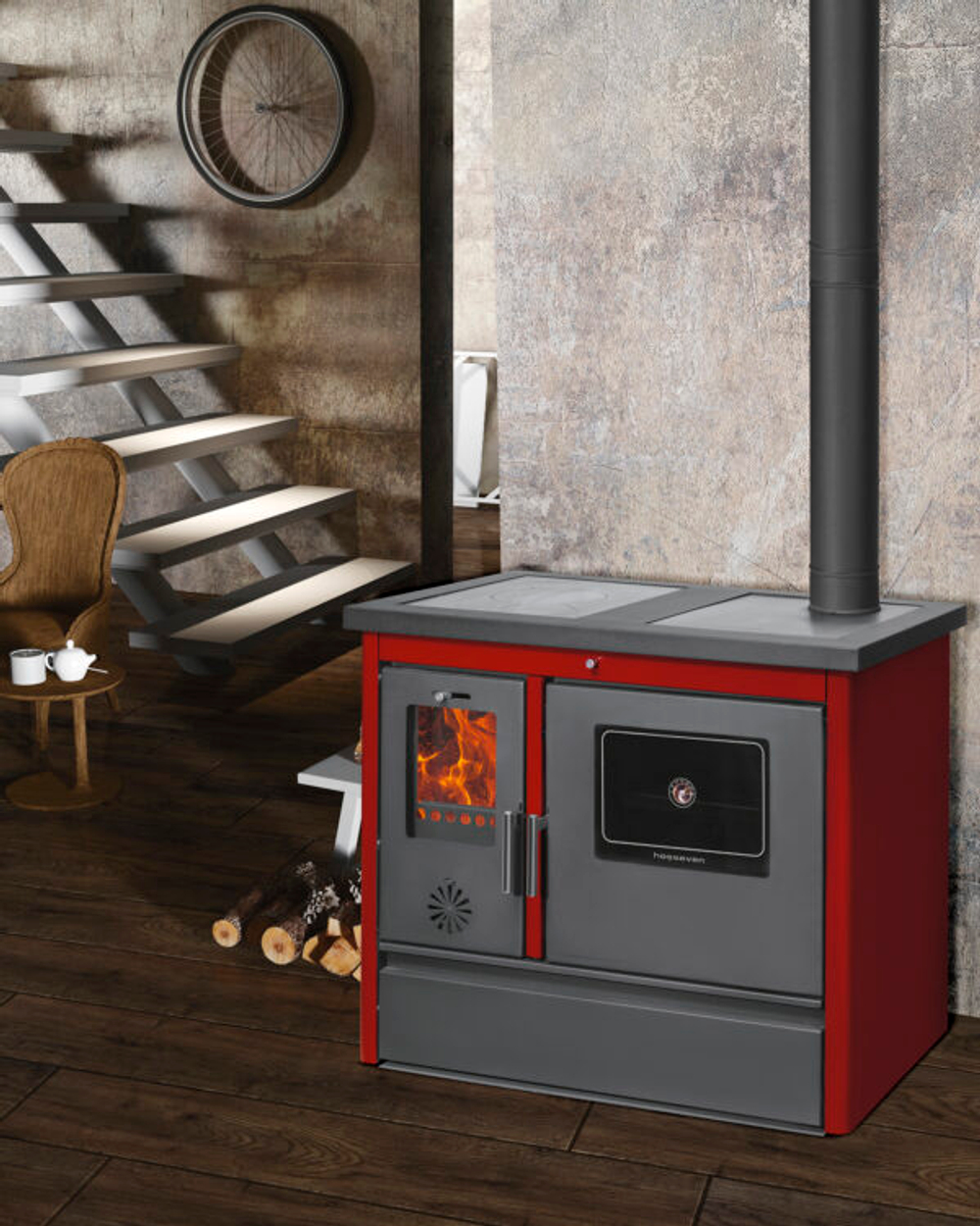 Печь отопительно-варочная со встроенной духовкой Hosseven 4050 LOTUS KLASSIC