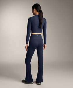 OYSHO Расклешенные брюки Comfortlux с высокой талией и отделкой в рубчик, синий