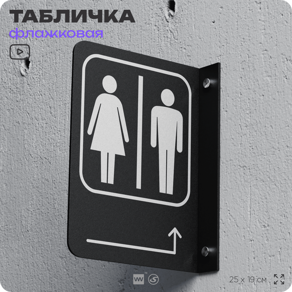 Табличка "Туалет направо и налево" флажковая на стену, двусторонняя с крепежом, 19 х 25 см, для офиса, кафе, ресторана, серия COSMO, Айдентика Технолоджи