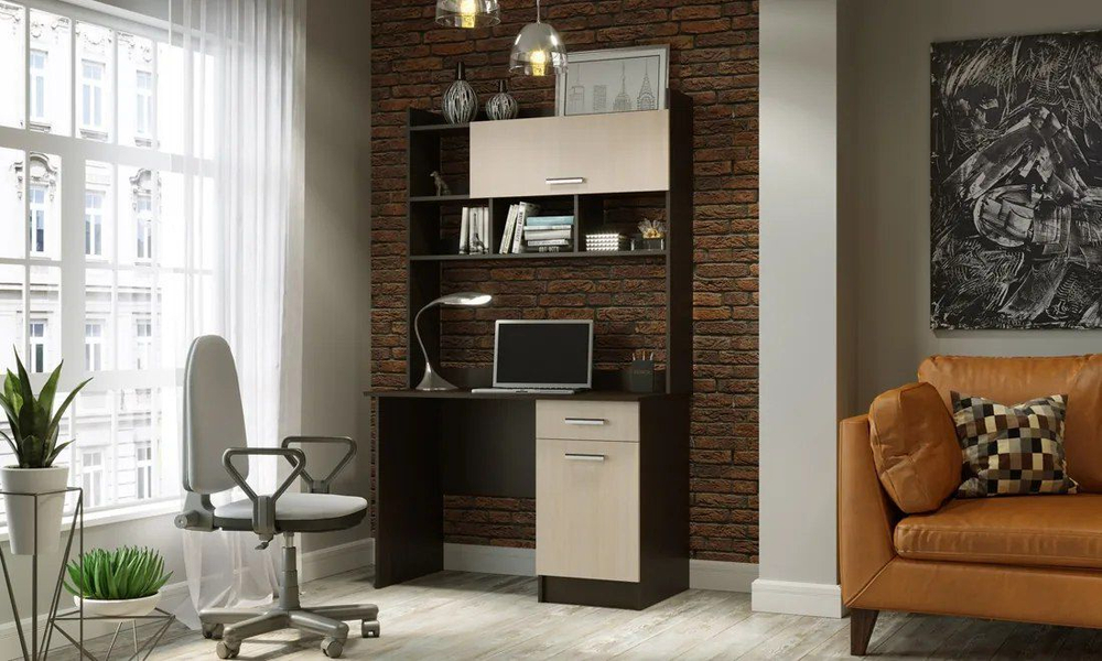 Стол компьютерный с ящиками и полками Дуб Венге цаво/Дуб Белфорт 111,8х57х188,2 см