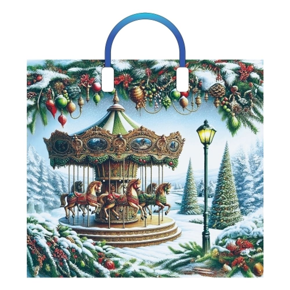 Новогодние пакеты с пластиковыми ручками &quot;Карусель&quot; 38х34+3см 90мкм (10/150шт)