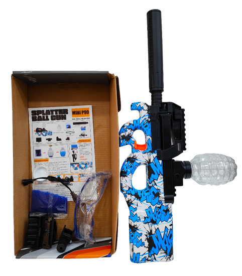 Автомат MINI  Р90 гидрогелевый, орбибольный с глушителем, стреляющий орбизами ( синий )