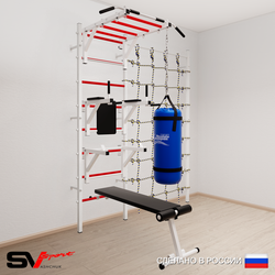 Шведская стенка Sv Sport усиленная 62610 (Турник рукоход/Брусья/Стойка/Скамья/Цепь/Мешок 15кг/Канатный лаз)