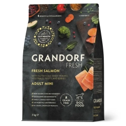Grandorf fresh dog adult mini salmon&sweet potato сухой беззерновой корм с живыми пробиотиками для взрослых собак мелких пород с филе лосося и бататом - 3 кг