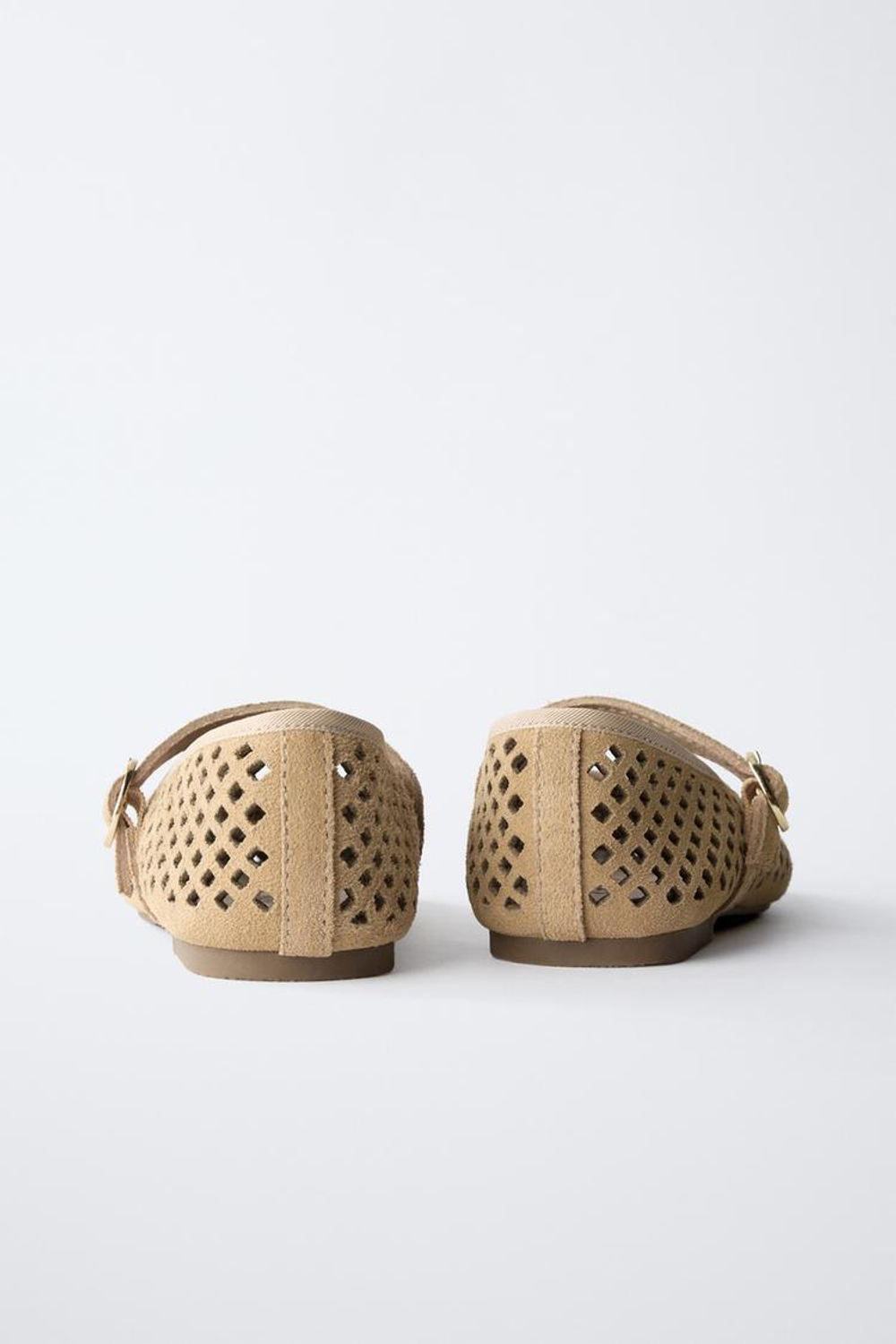 ZARA БАЛЕТКИ ИЗ КОЖИ АЖУРНЫЕ, ПЕСОЧНО-КОРИЧНЕВЫЙ