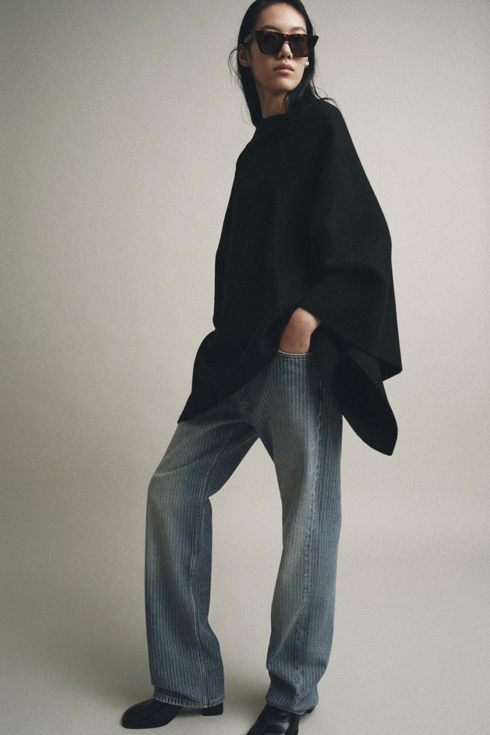 ZARA ТРИКОТАЖНАЯ НАКИДКА, ЧЕРНЫЙ