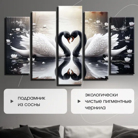 Модульная картина "Черно-белые лебеди"
