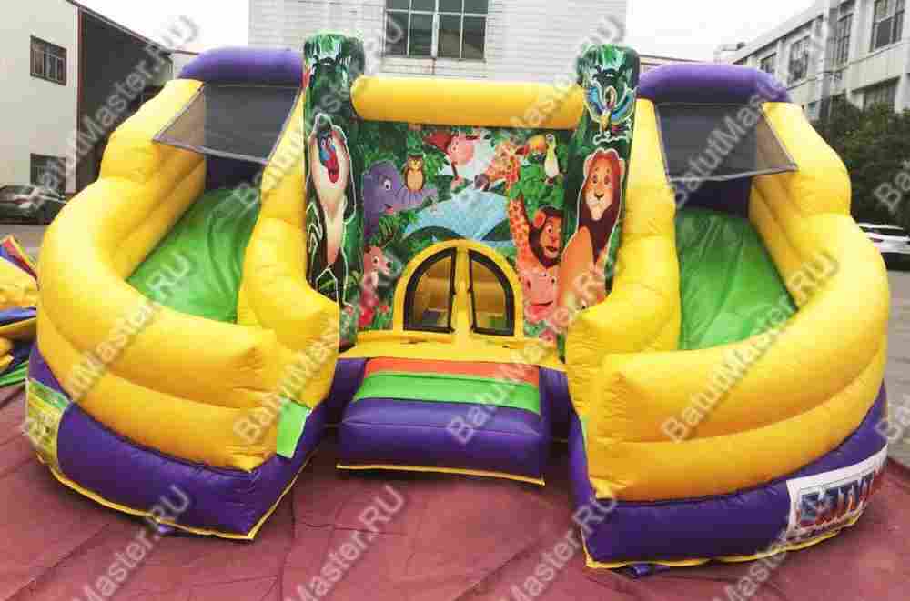 Коммерческий надувной батут "Двойная горочка" с закругленными скатами