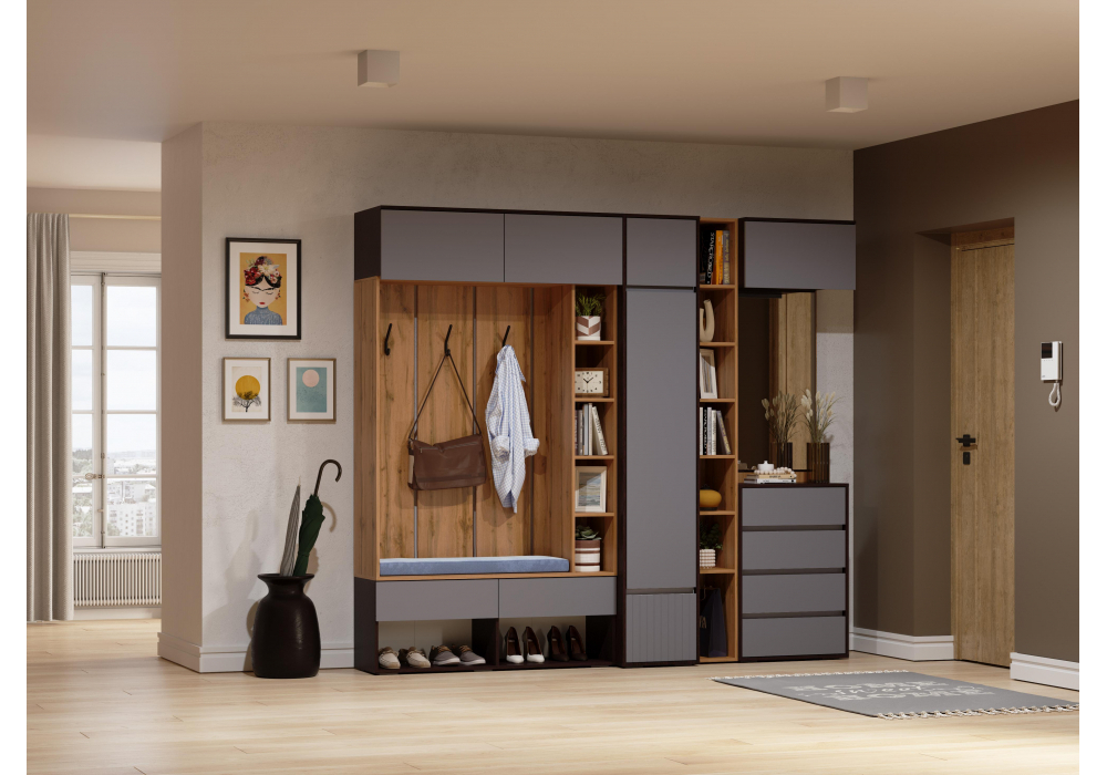 Прихожая Woodville Роут венге, графит софт  3