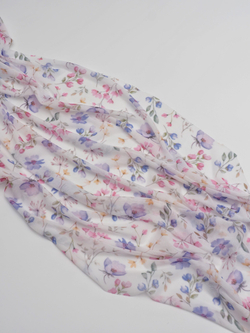 Сетка эластичная белая с цветочным принтом метражом