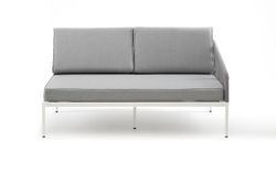 "Канны" левый модуль плетеный из роупа, каркас алюминий светло-серый (RAL7035) шагрень, роуп серый круглый, ткань серая 017