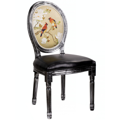 Стул "Птицы на ветке" черный 48x46x96см Дерево/полиуретан/кож.зам/лён