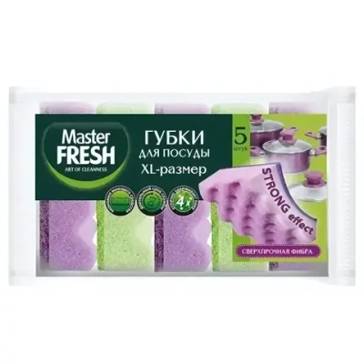 Губки для мытья посуды XL-размер STRONG effect, 5шт Master FRESH