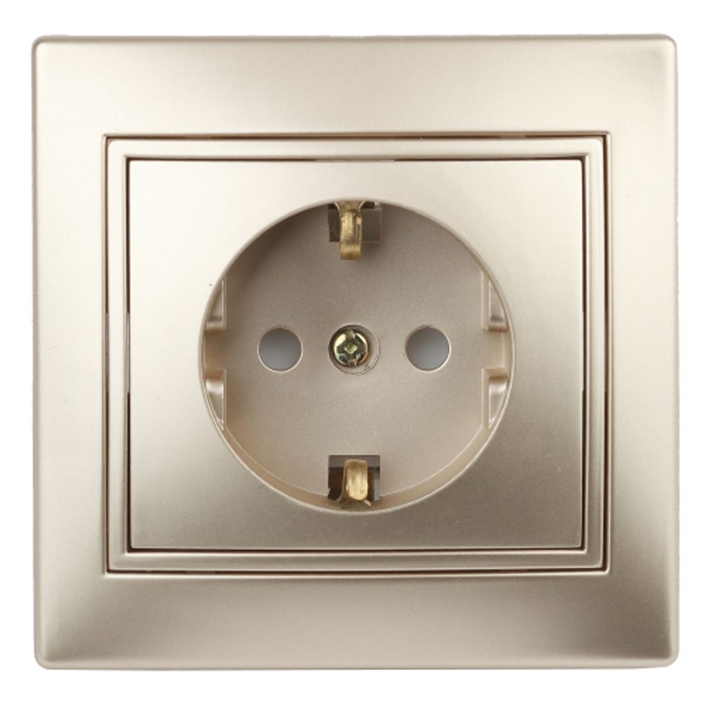 Розетка Intro Plano 1-206-04 2P+E Schuko со шторками 16А-250В IP20 СУ шампань | Intro