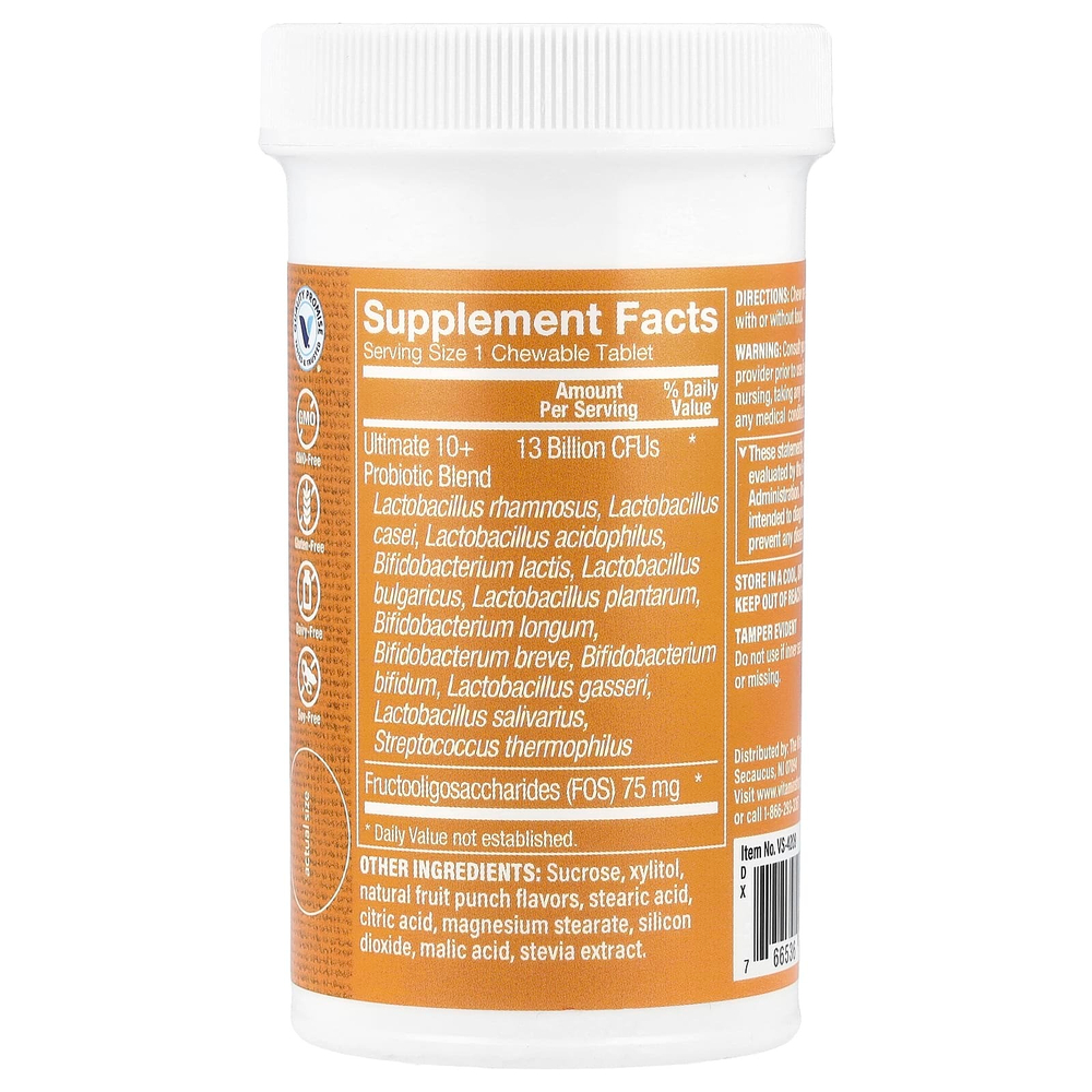 The Vitamin Shoppe, Chewable Ultimate 10+, пробиотики, фруктовый пунш, 13 млрд, 30 жевательных таблеток