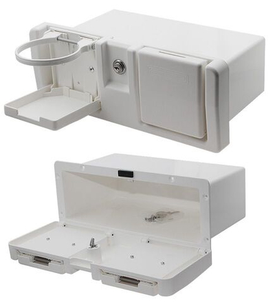 Перчаточный ящик в лодку с подстаканниками и замком, белый (10261815)