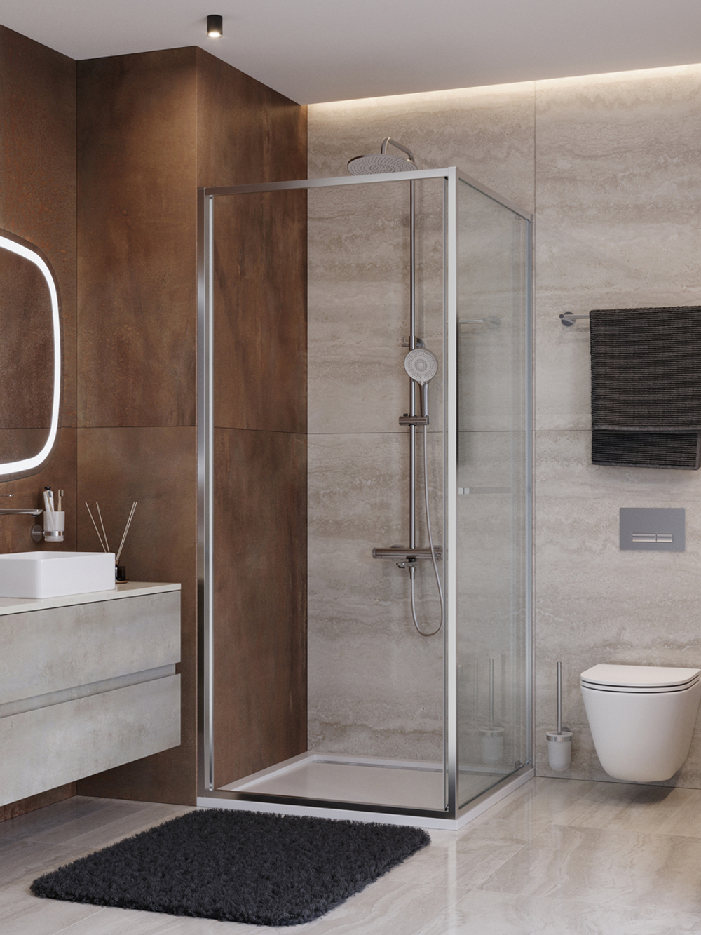 Душевой уголок Cezares LUX-A-FS-1-80-C-CR, 80х80х195, профиль хром, стекло прозрачное