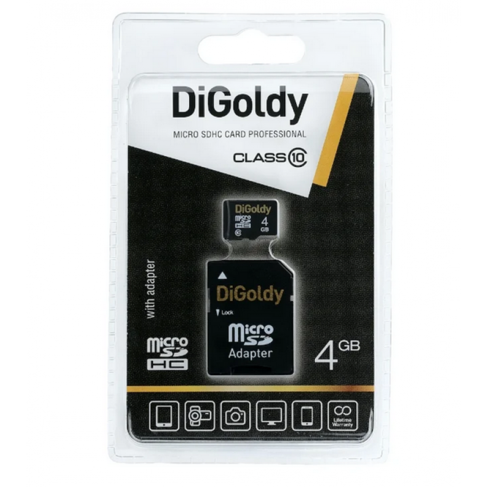 карта памяти Digoldy 4Gb microSDHC 10cl.+адапт.