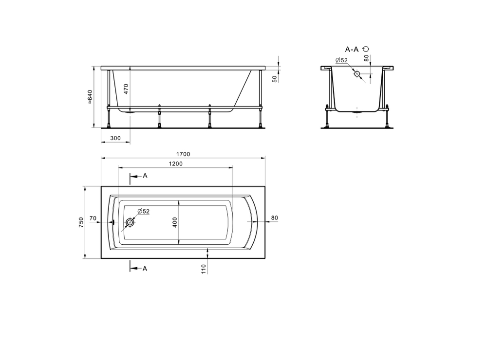 Акриловая ванна Santek Монако XL 170х75 прямоугольная белая 1WH111980