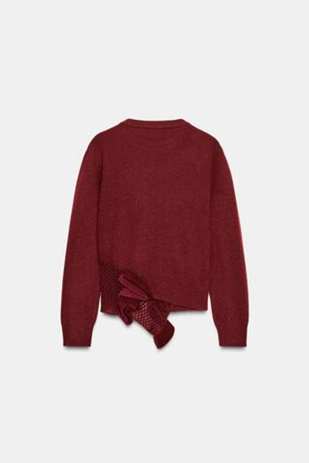 ZARA СВИТЕР ИЗ РЕЛЬЕФНОГО ТРИКОТАЖА С ЦВЕТАМИ, БУРГУНДИ