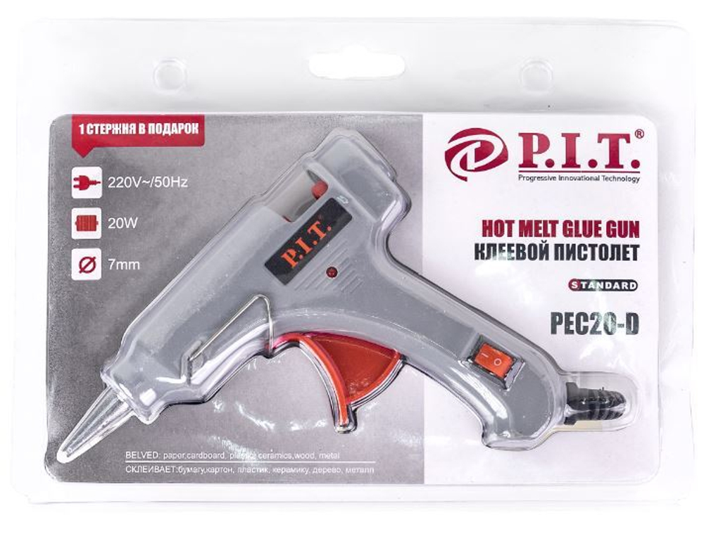 Пистолет клеевой  20 Вт PEC20-D (диаметр стержня 7мм, кабель 1 м, стержень в подарок)P.I.T.