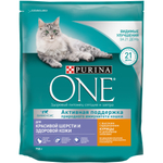 Сухой корм Purina ONE для взрослых кошек для красивой шерсти здоровой кожи и контроля образования волосяных комков курица 750 г