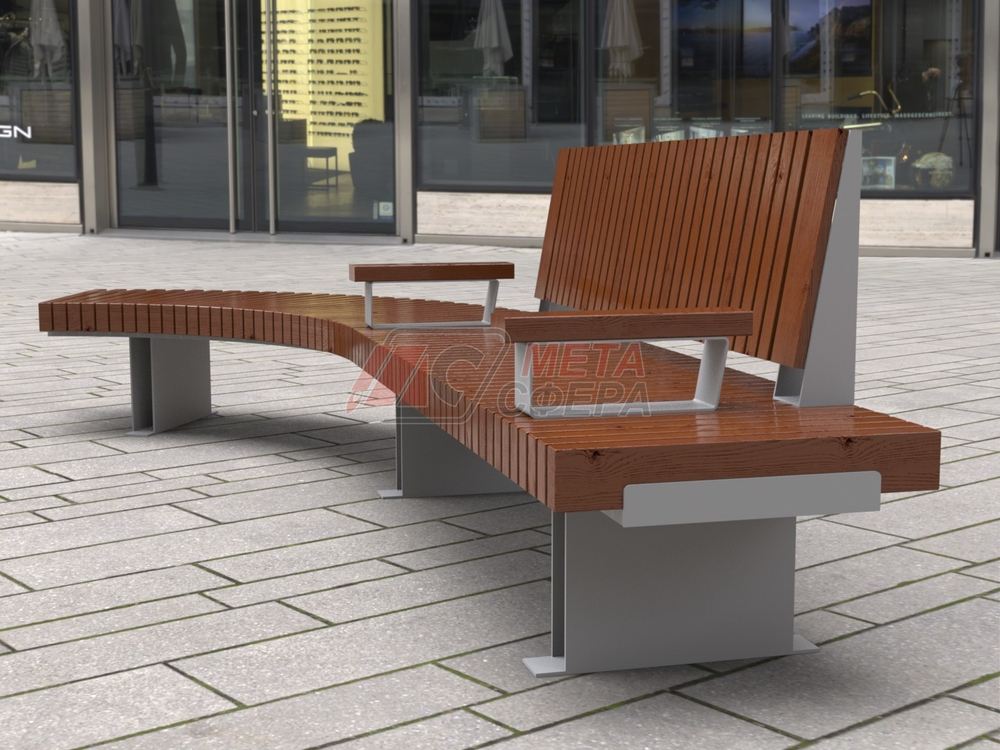 Скамейка Rail Road 03 с подлокотниками и поворотом