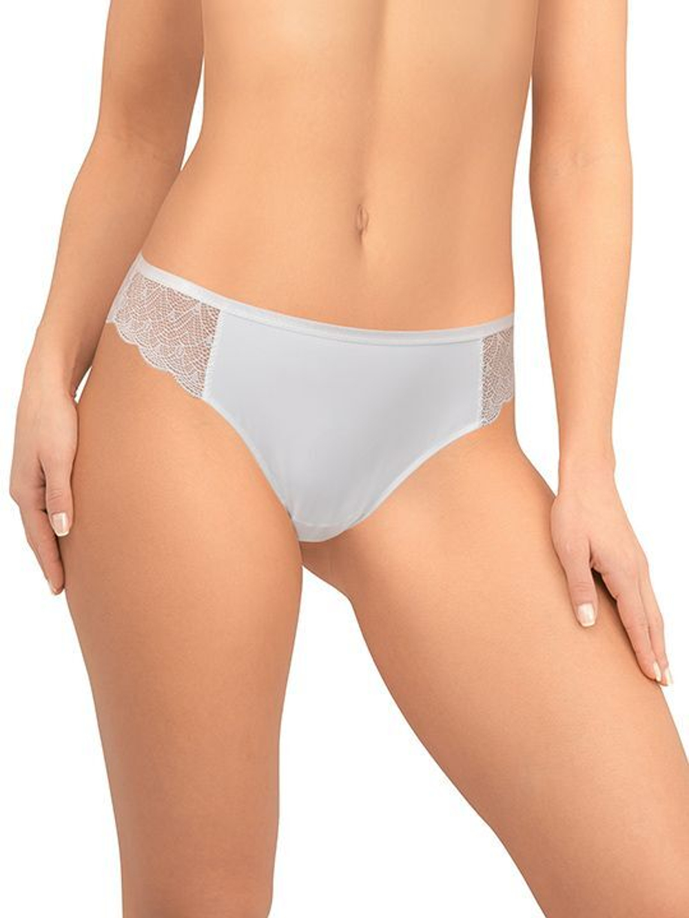 Трусики-бразилиана из кружева и микрофибры (Размер: M) (Цвет: молочный)