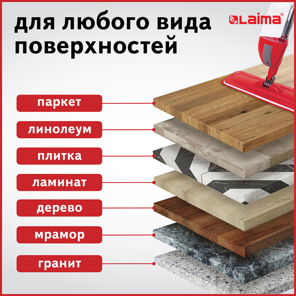 Швабра с распылителем воды плоская для мытья полов и уборки "Spray Mop" LAIMA