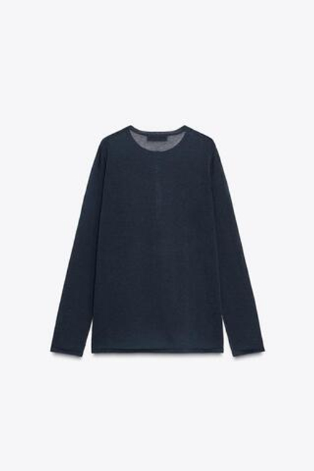 ZARA ОДНОТОННЫЙ ТРИКОТАЖНЫЙ ДЖЕМПЕР, МОРСКОЙ СИНИЙ