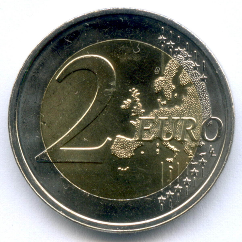 2 евро 2009 год. Люксембург. 90 лет вступлению на престол Герцогини Шарлотты. Биметалл UNC