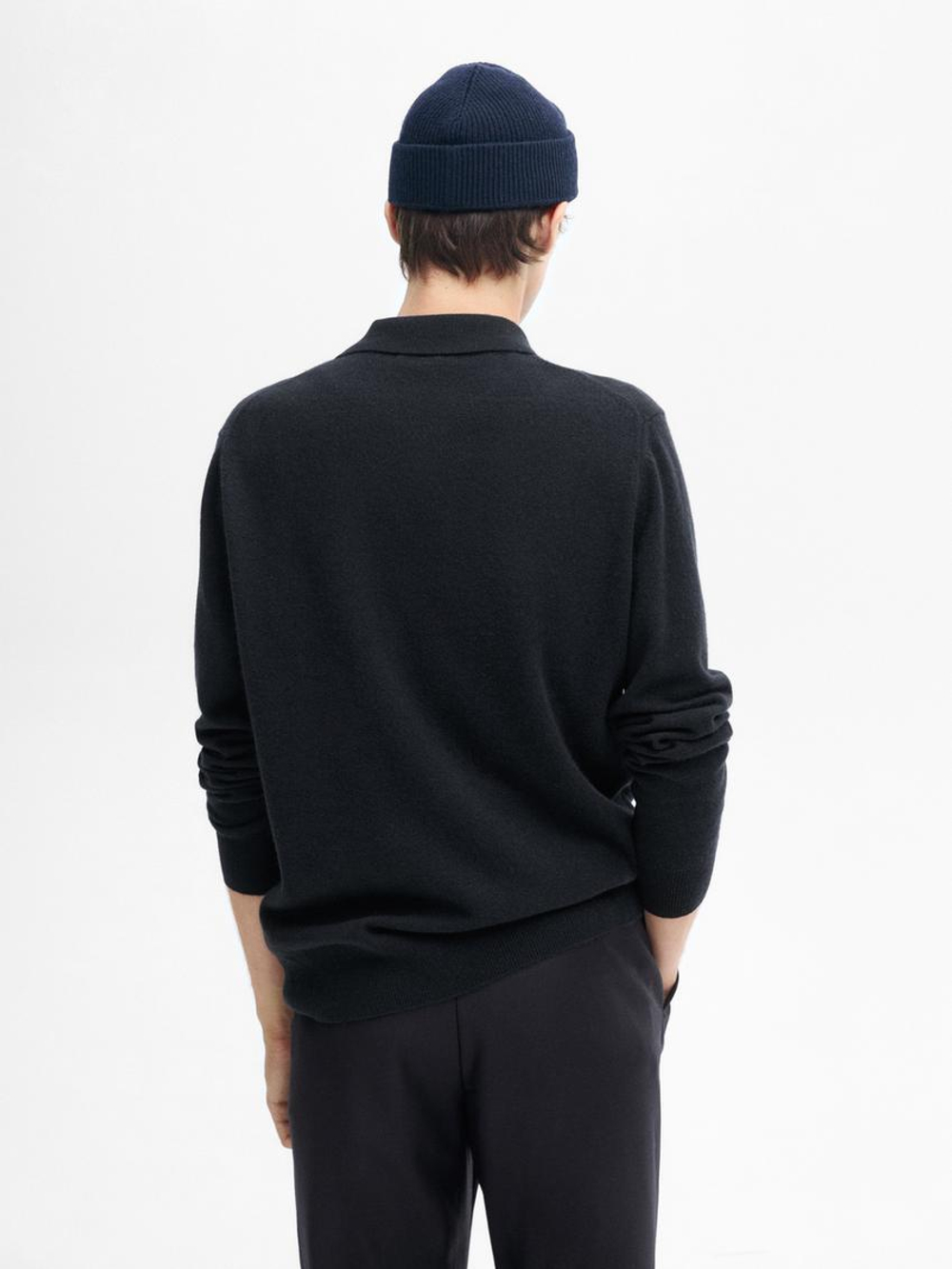 Massimo Dutti Свитер с воротником-поло из смесовой шерсти, темно-синий