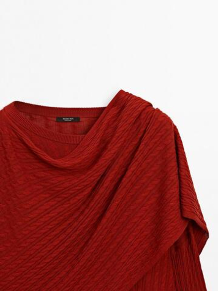 Massimo Dutti Свитер с узором «косы» и шарфом, красный