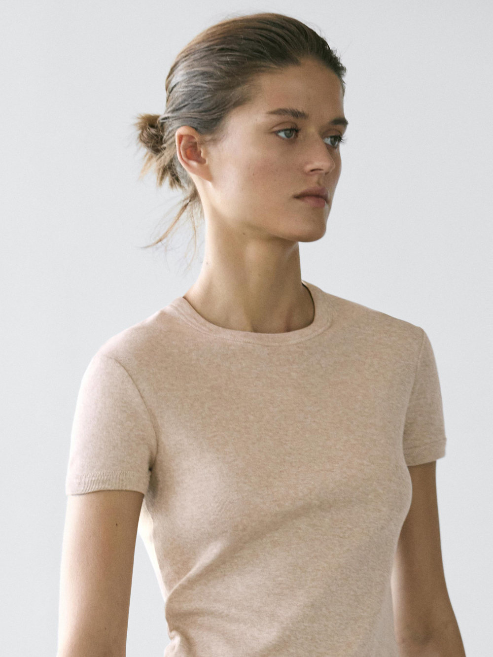 Massimo Dutti Хлопковая футболка, бежевый