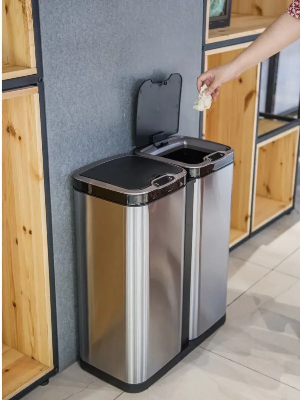 Ведро для раздельного сбора мусора, сенсорное, 2 емкости, Foodatlas JAH-8523, 60л (30+30)