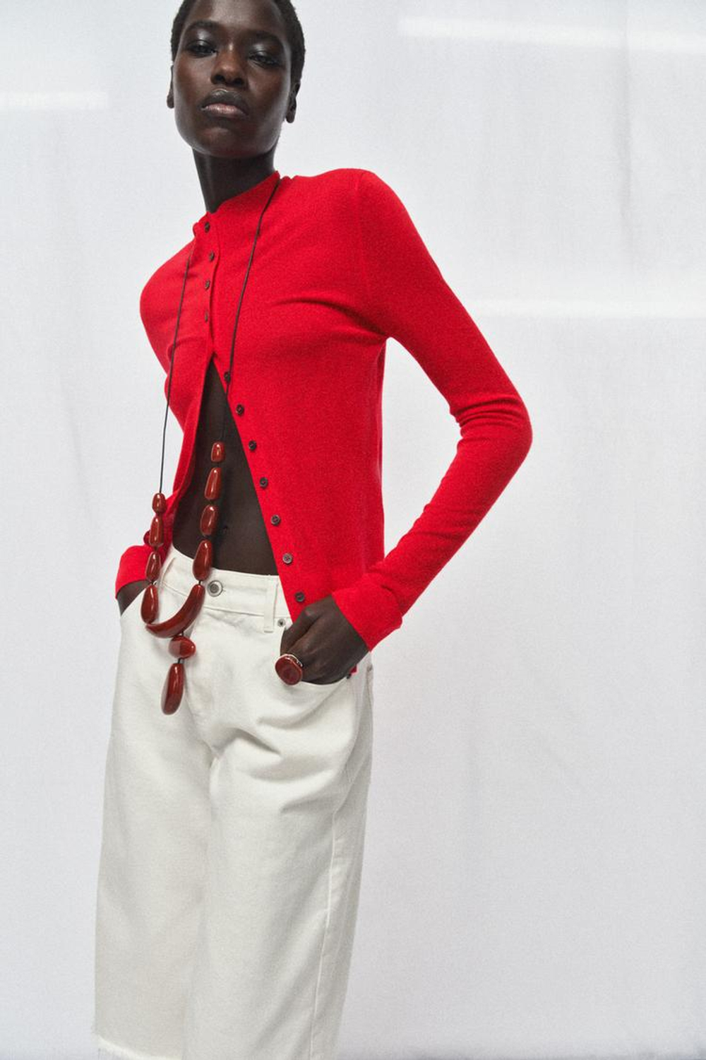 ZARA КАРДИГАН ИЗ СВЕРХТОНКОГО ТРИКОТАЖА, КРАСНЫЙ