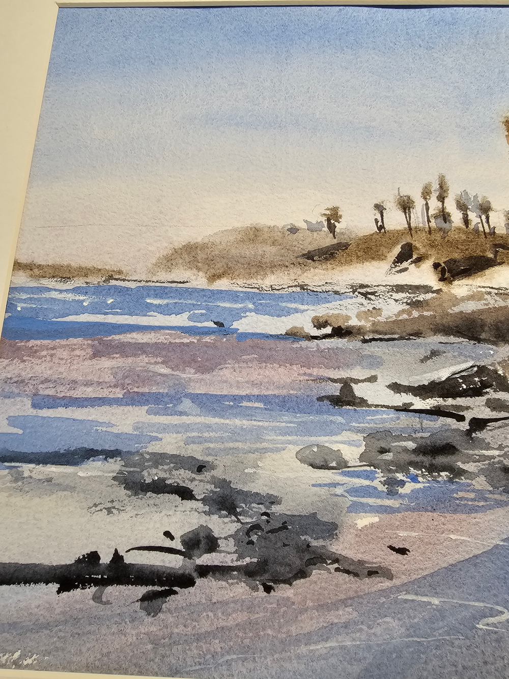 Картина авторская акварельная в паспарту 30х40 см на стену для интерьера "Море в стиле Энди Эвансона "