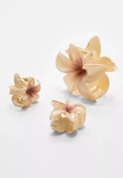 STRADIVARIUS Набор из 3 мини-заколок для волос в виде цветов, экрю