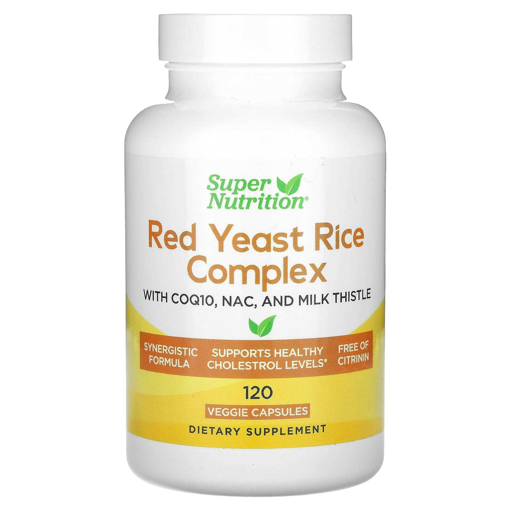 Super Nutrition, комплекс с органическим красным ферментированным рисом, N-ацетилцистеином, коэнзимом Q10 и экстрактом расторопши, 120 вегетарианских капсул