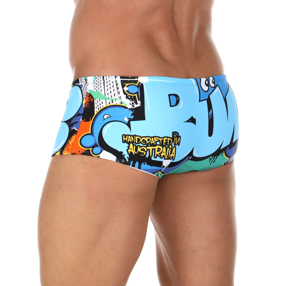 Мужские плавки разноцветные с голубым граффити Aussiebum YOO Swimwear
