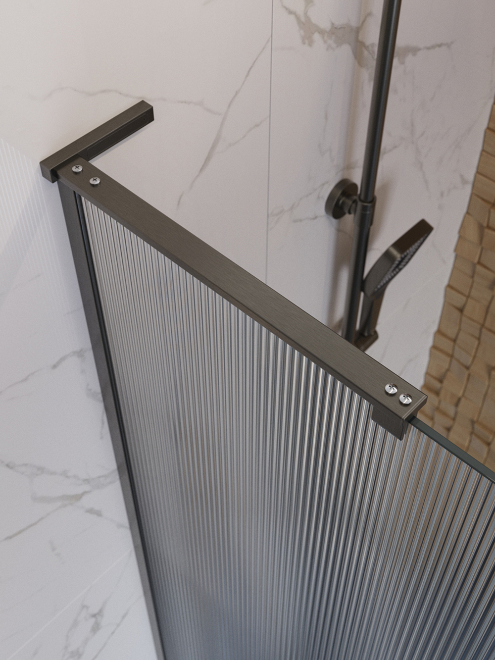 Душевая перегородка BelBagno UNO-L-1-TB-100-FL-GM профиль оружейная сталь, стекло рифленое FLUTTO