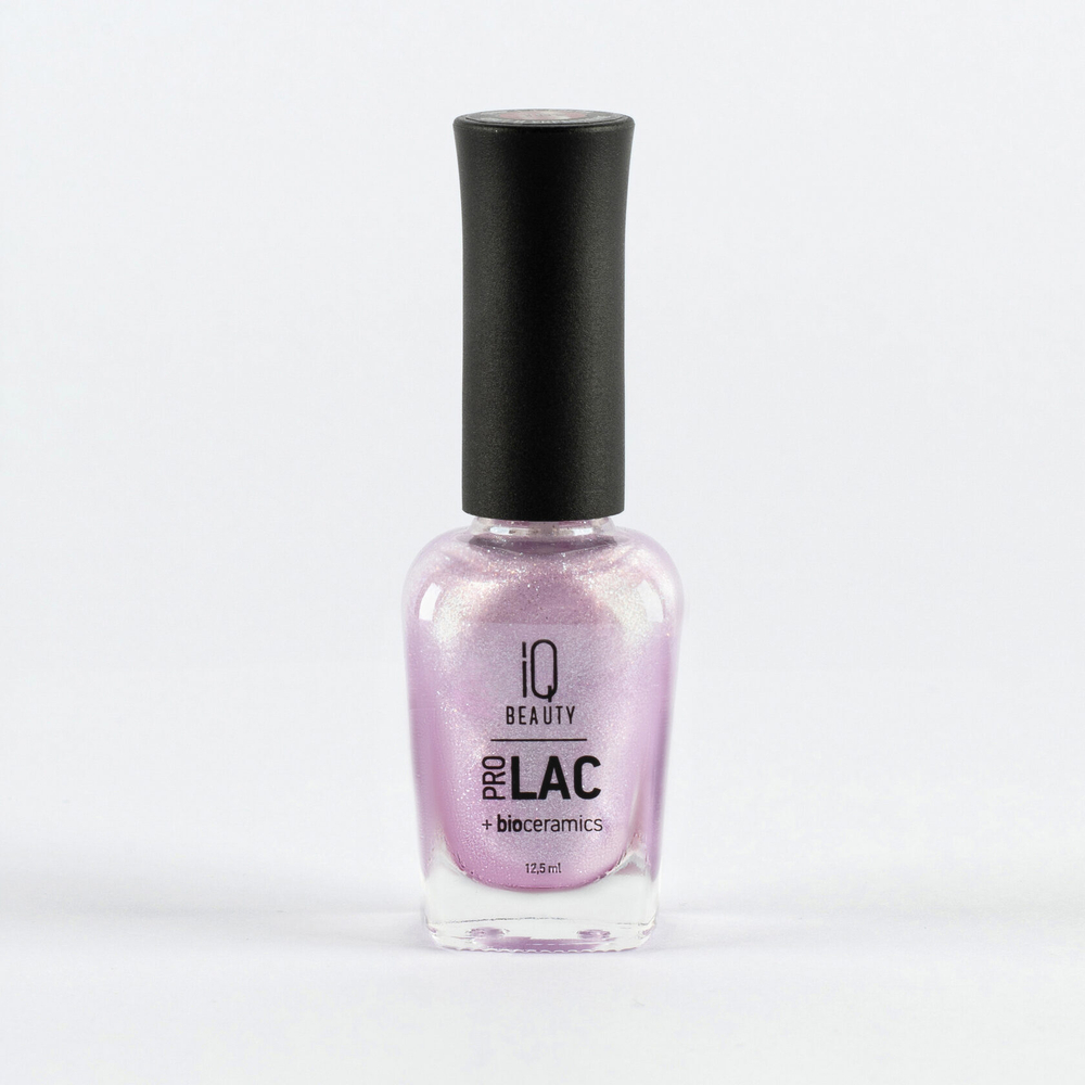 IQ Beauty Лак для ногтей профессиональный укрепляющий с биокерамикой #109, 12.5 мл Лиловый нюд с деликатным серебряным шиммером, полупрозрачный